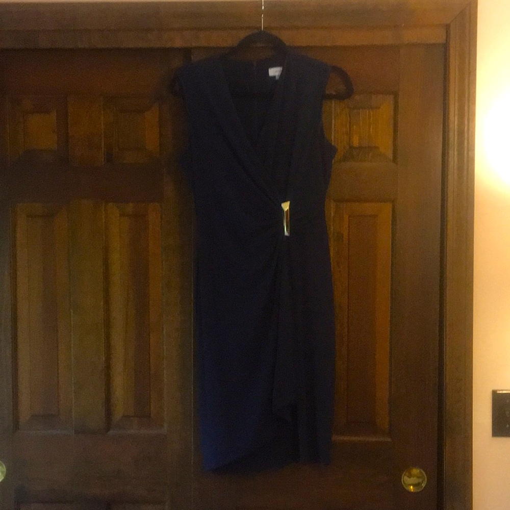 Calvin Klein sleeveless navy dress. Perfect for the office or for an evening out